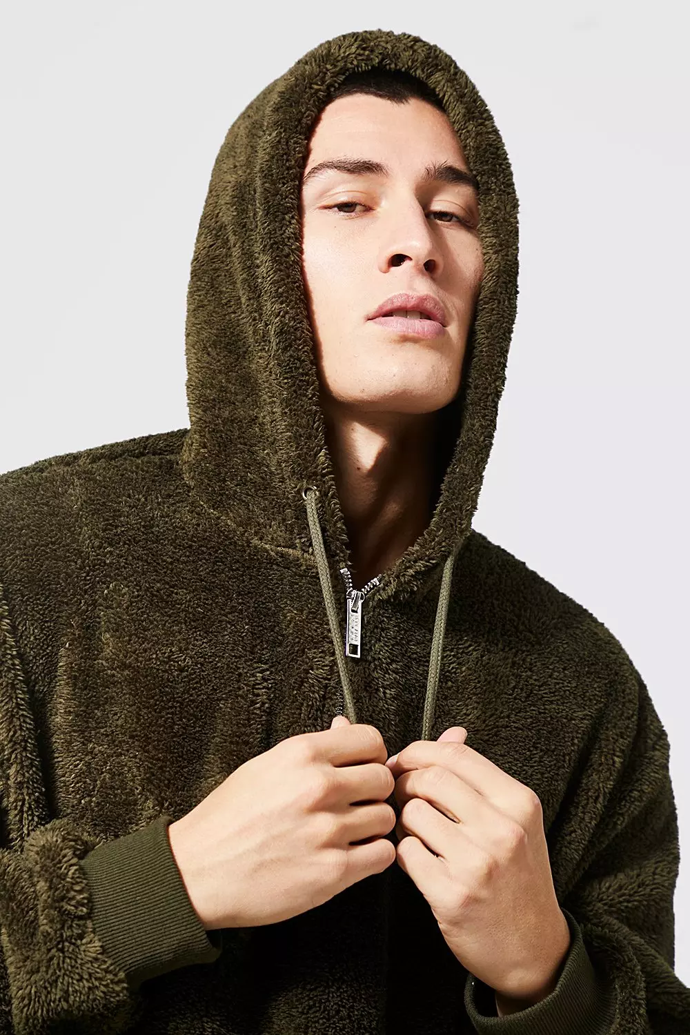 Oversized Half Zip Neck Borg Hoodie boohooMAN USA