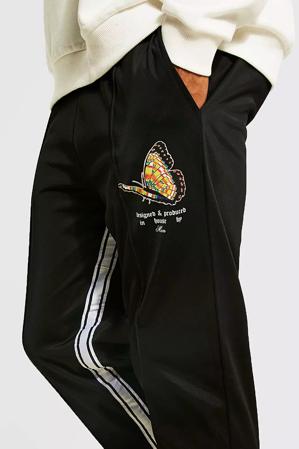 Tall Butterfly Tricot Slim Jogger With Tape boohooMAN UK