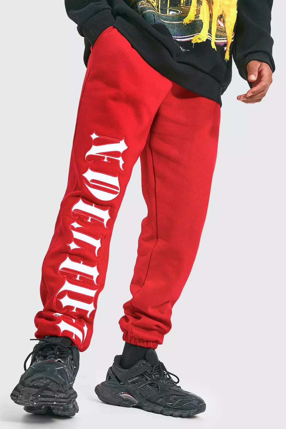 Boohooman red joggers sale