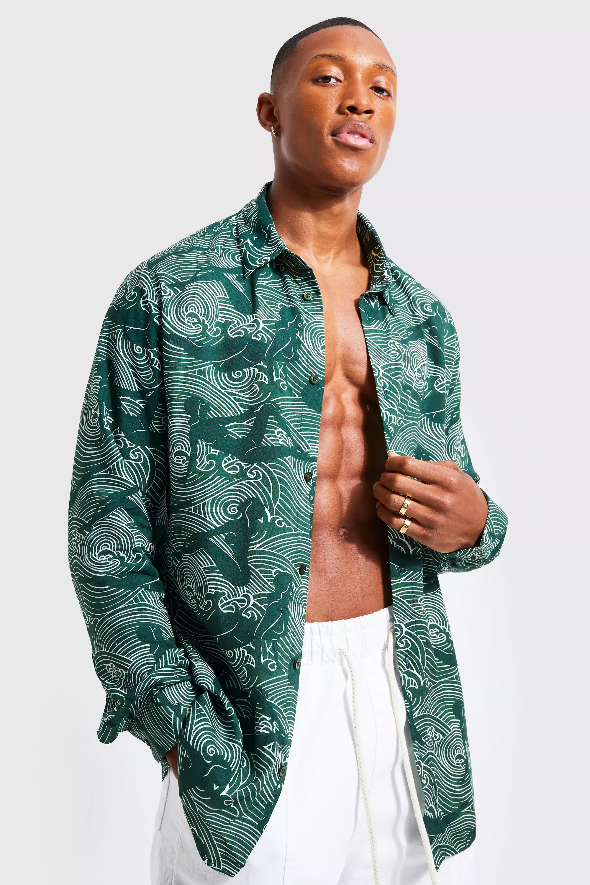 Green Viscose Blouse Met Lange Mouwen alternatieve afbeelding