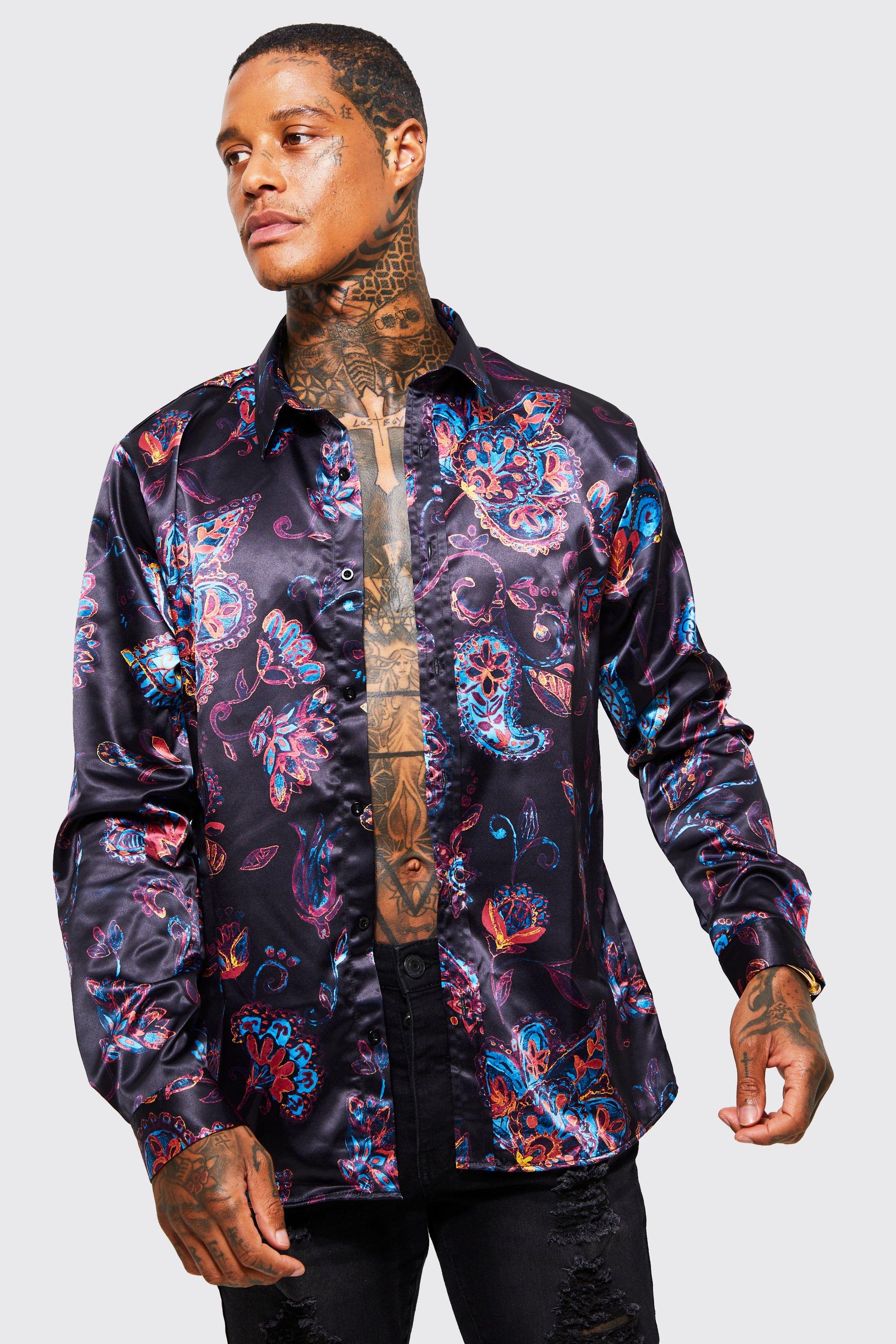 Long Sleeve Satin Paisley Shirt