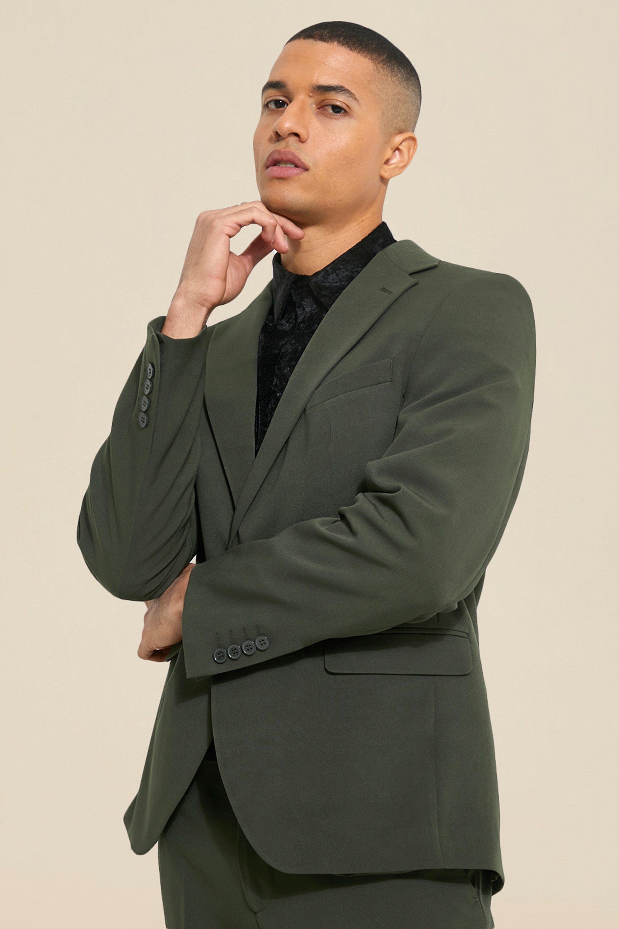 Khaki Relaxed Single Breasted Suit Jacket