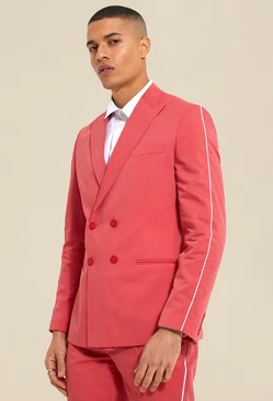 Double Breasted Slim Piping Suit Jacket Dark red