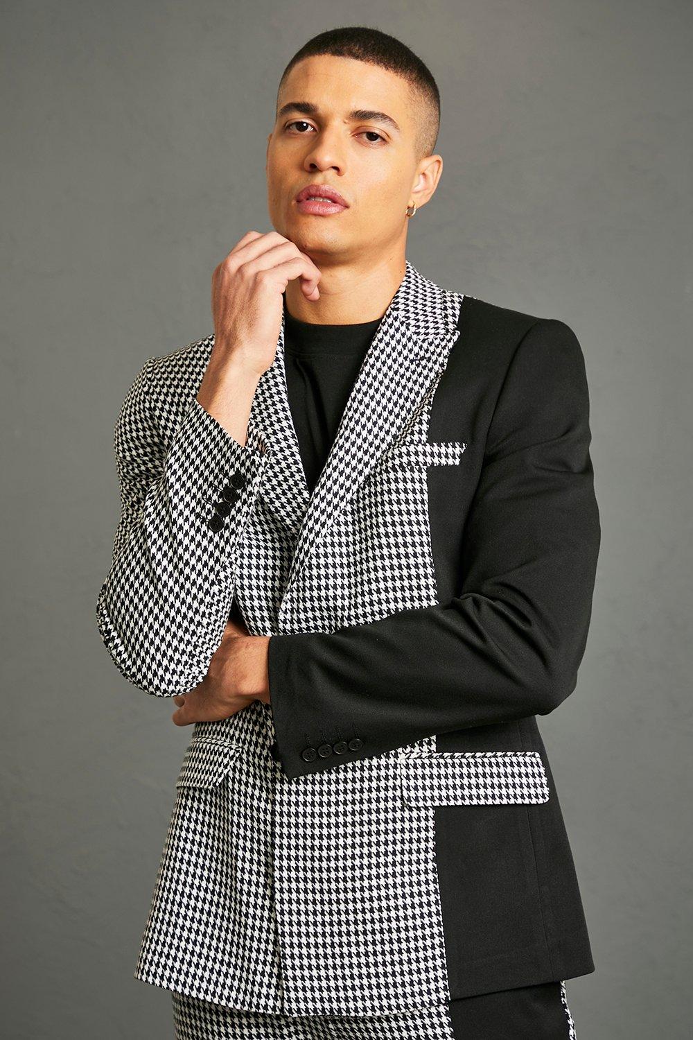Black Double Breasted Skinny Spliced Suit Jacket