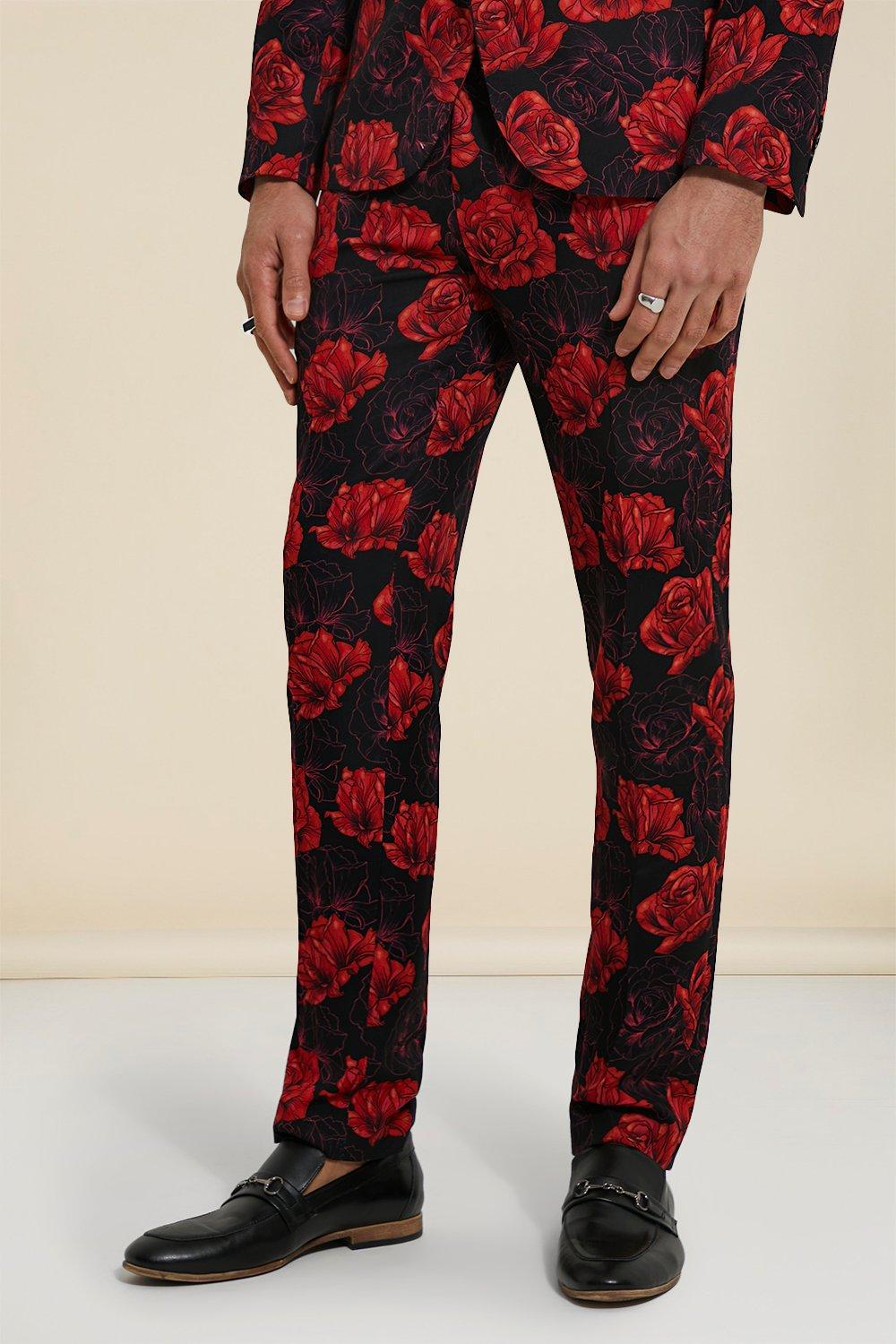 Black Skinny Floral Suit Trousers