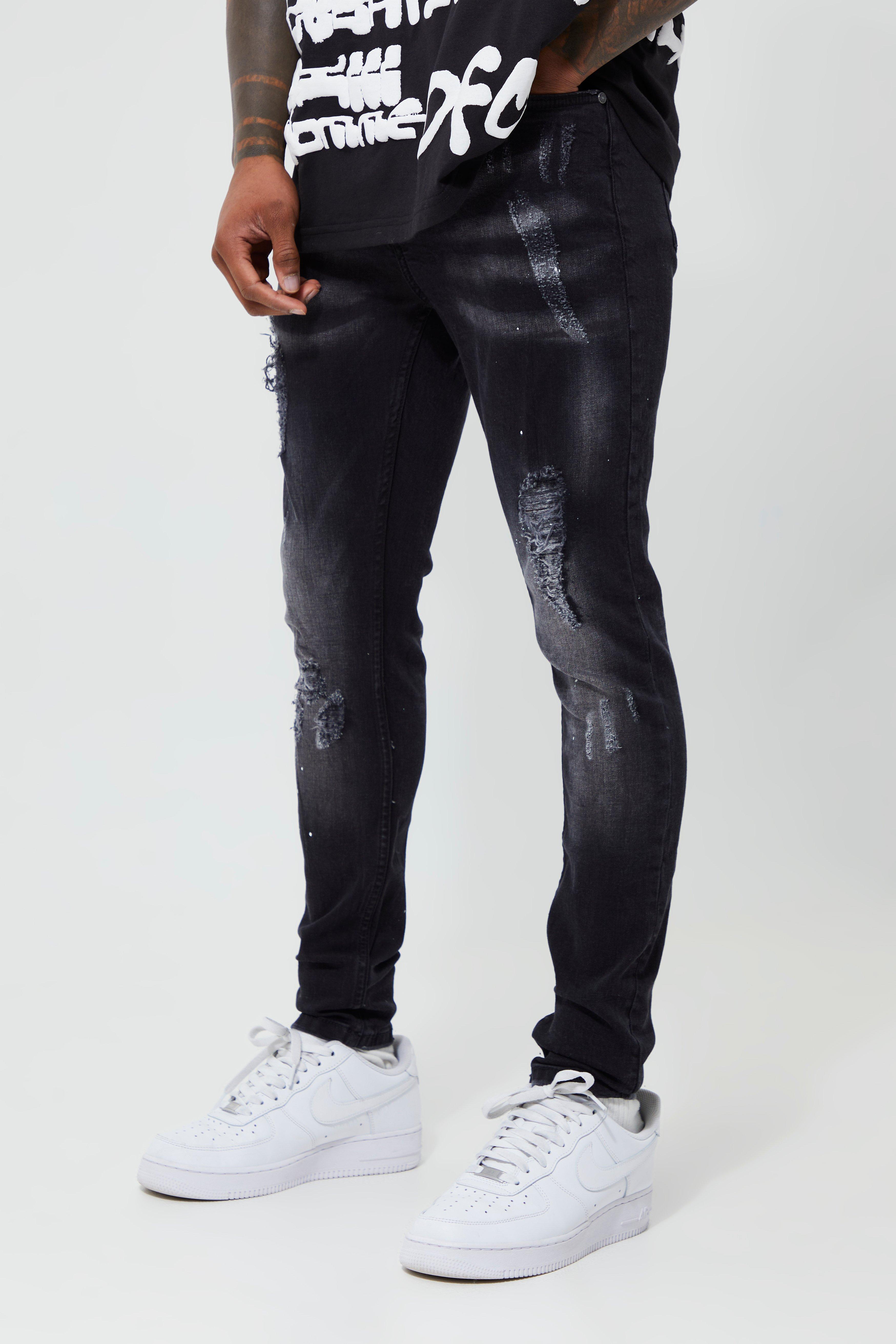 Super Skinny Ripped Paint Splatter Jeans