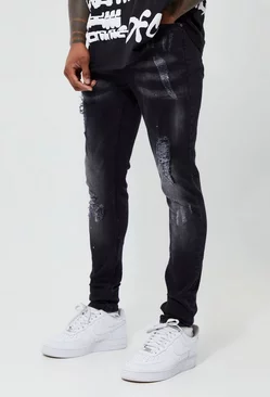Ash Grey Super Skinny Distressed Paint Splat Jeans