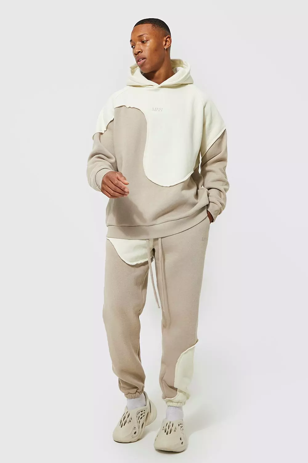 Ecru Oversized Man Spliced Hooded Tracksuit alternative image