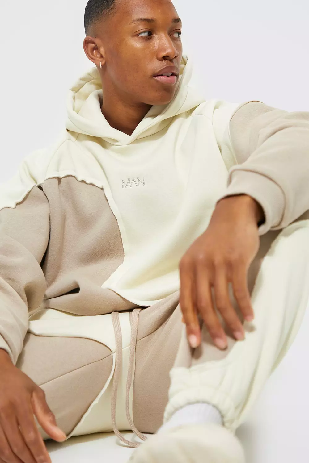 Ecru Oversized Man Spliced Hooded Tracksuit alternative image