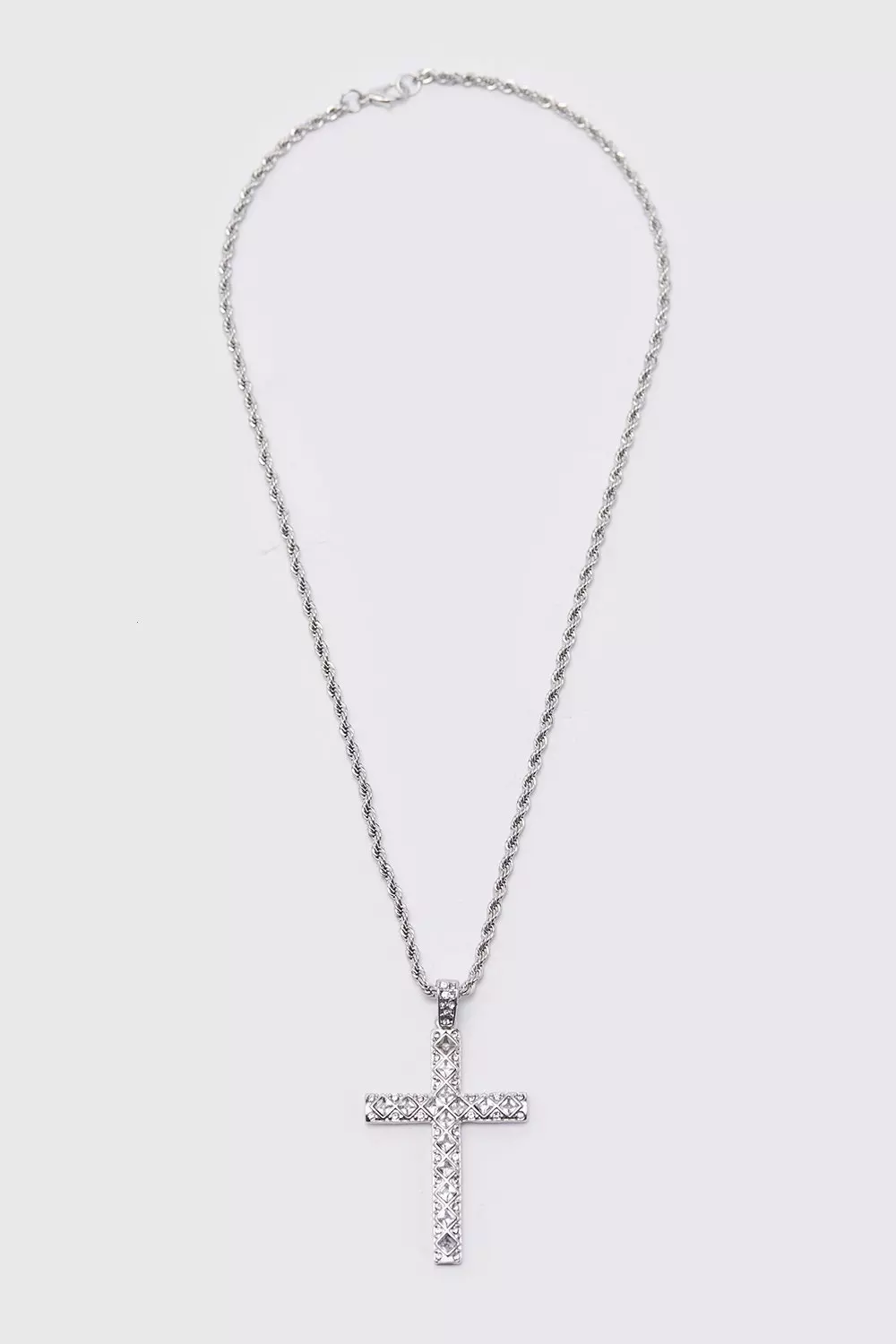 Iced Crystal Cross Necklace with Gift Bag Silver