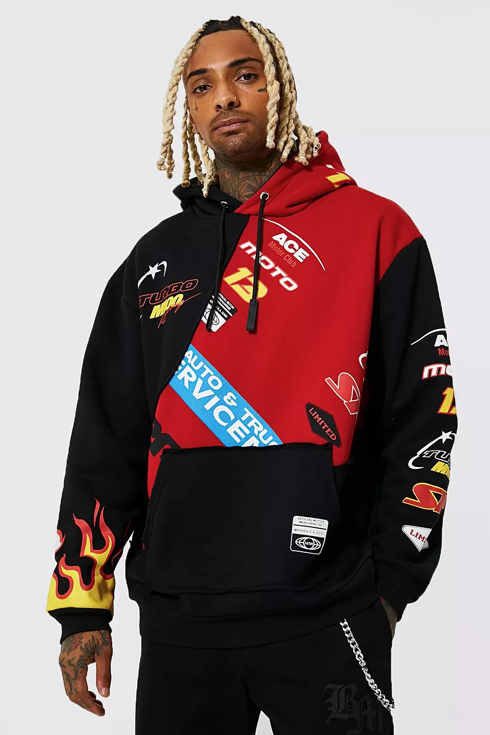 Oversized Spliced Motorsport Graphic Hoodie boohooMAN