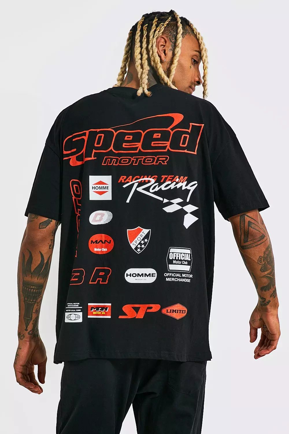 Black Oversized Motorsport Print T-shirt alternative image