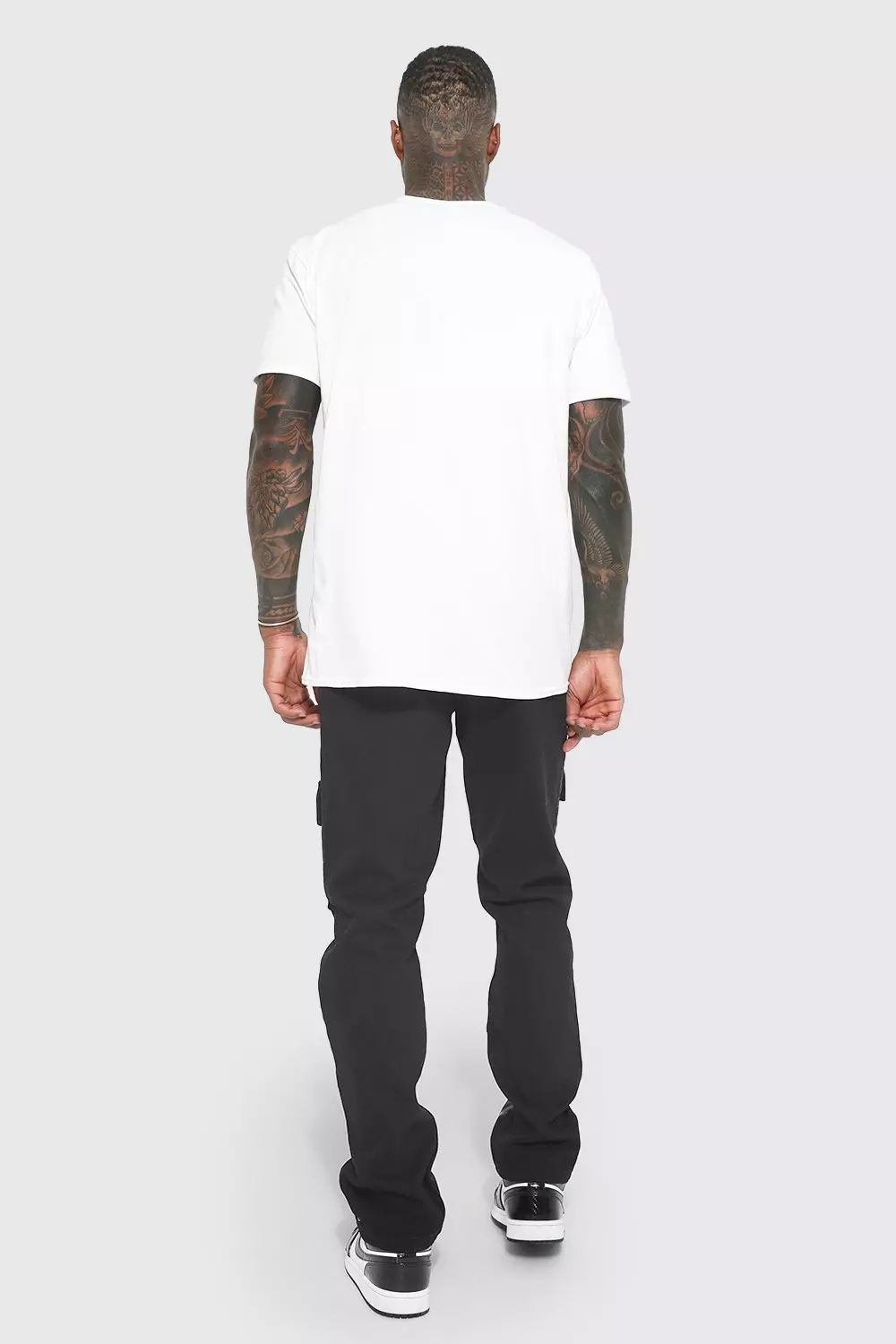 Black Elastic Waist Straight Paint Cargo Pants alternative image