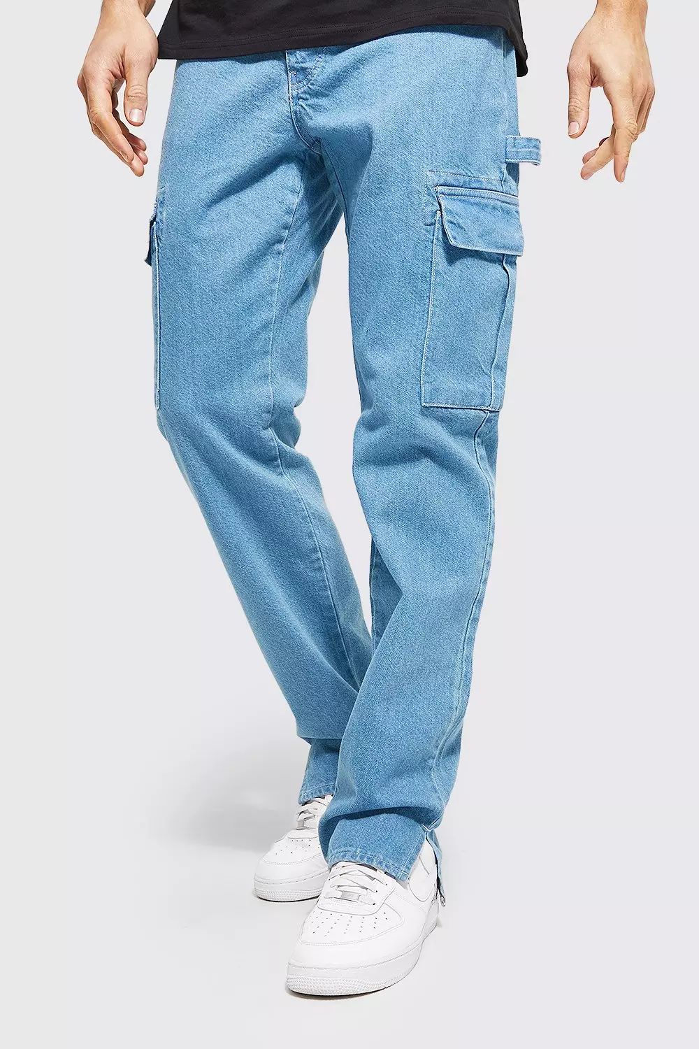 Antique blue Tall Straight Carpenter Split Hem Cargo Jeans alternative image