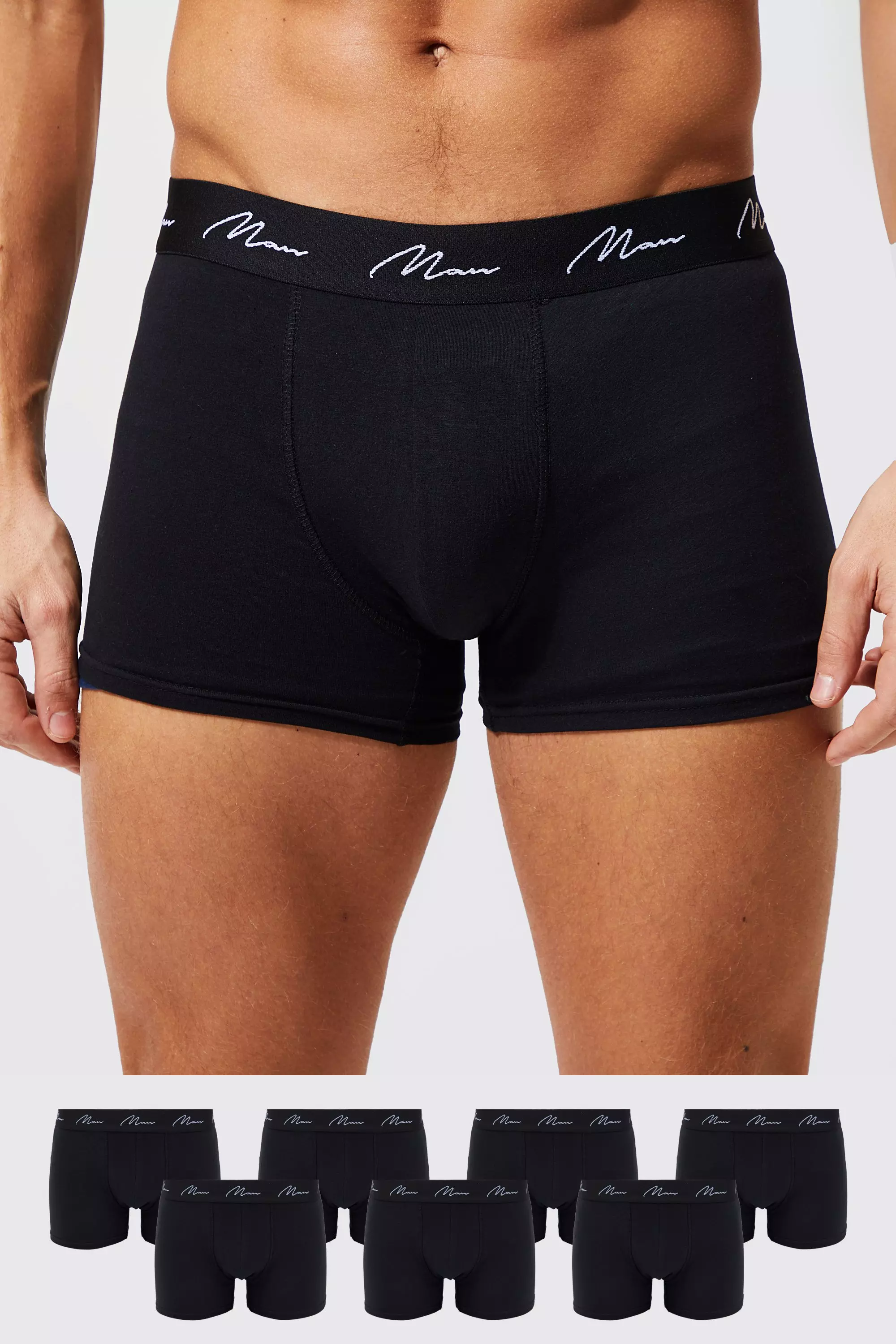 7 Pack Man Signature Trunks Black