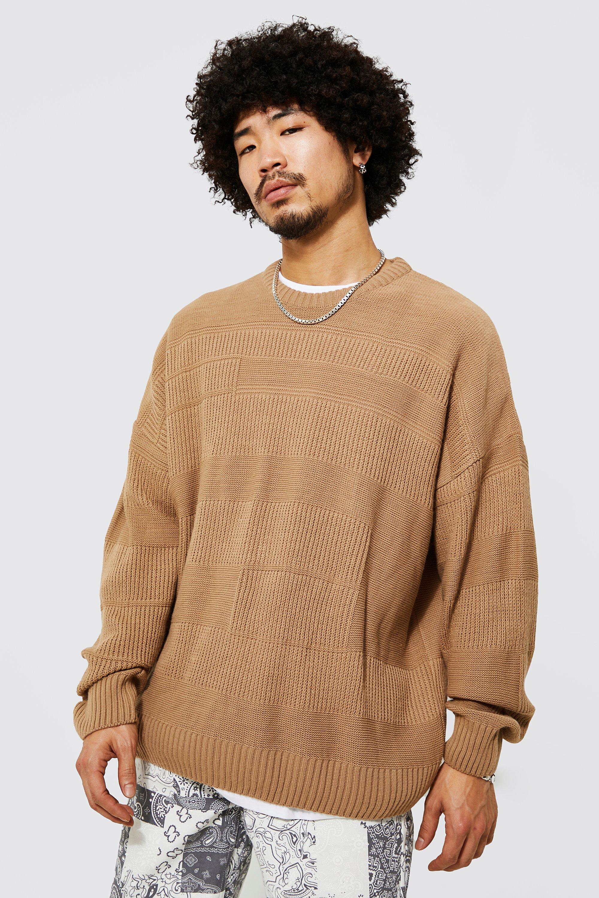 Oversized Mixed Stitch Knitted Sweater | boohooMAN USA