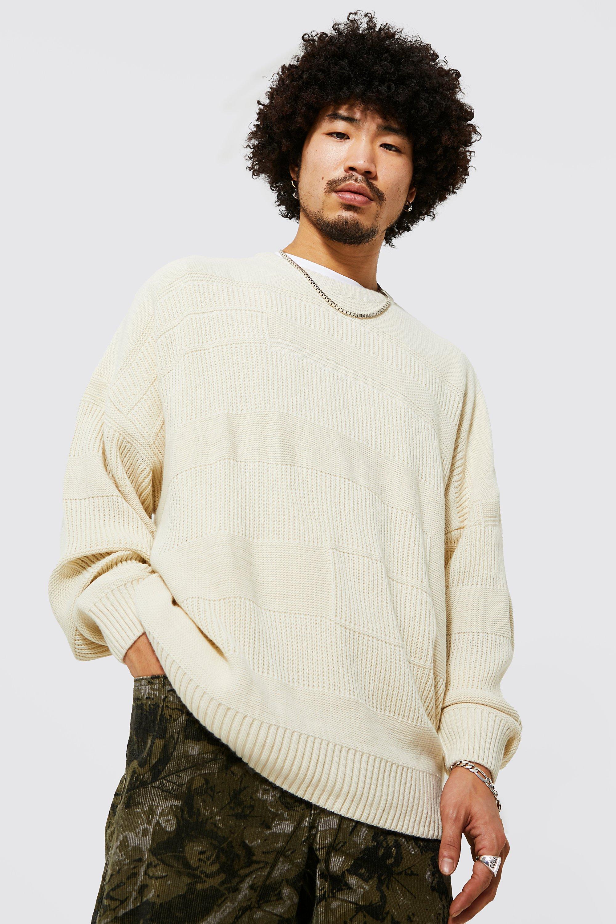 Oversized Mixed Stitch Knitted Sweater | boohooMAN USA