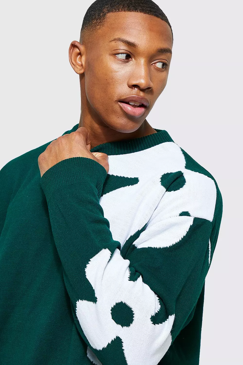 Oversized Floral Knitted Sweater | boohooMAN USA