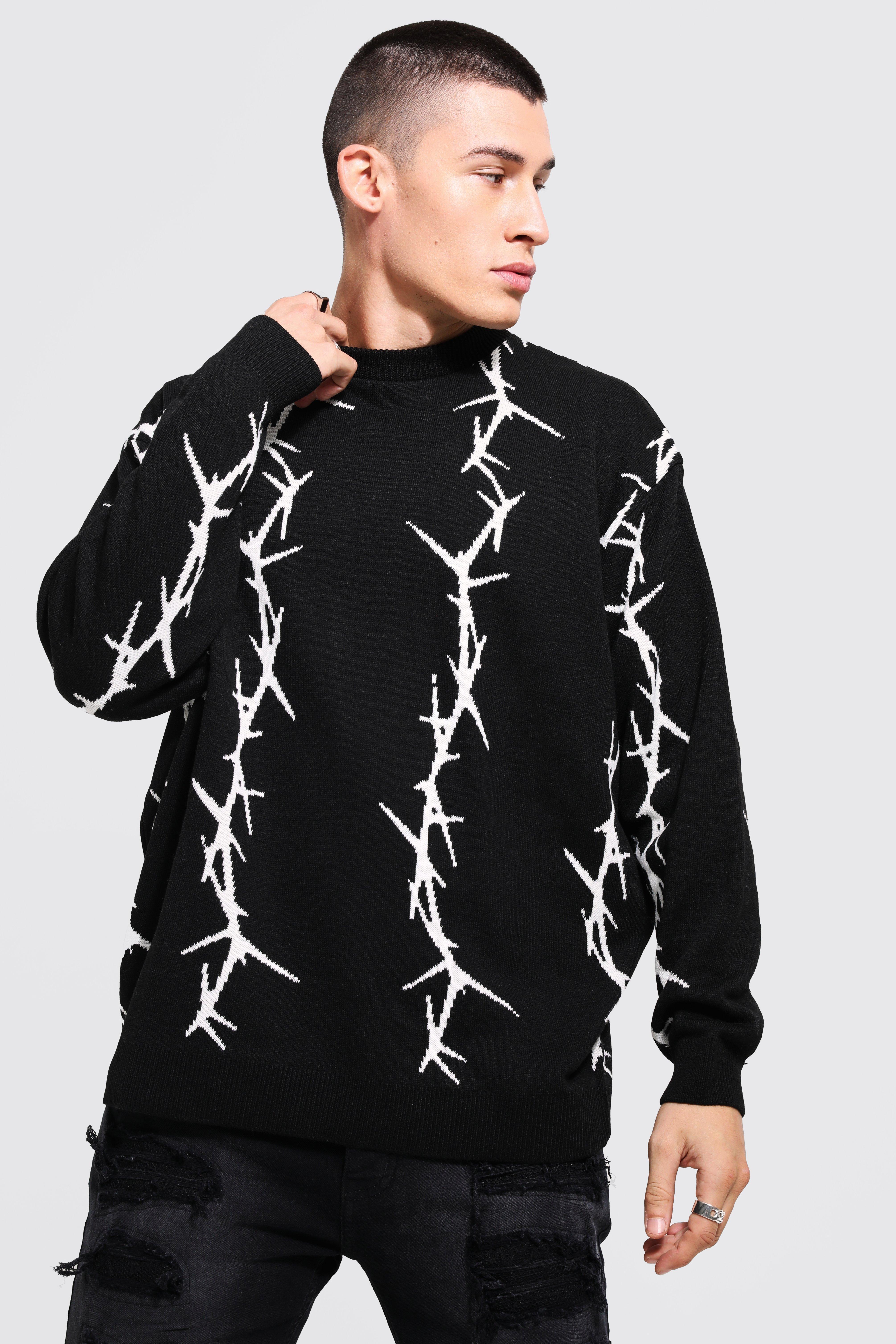 Oversized Barbed Wire Knitted Sweater | boohooMAN USA