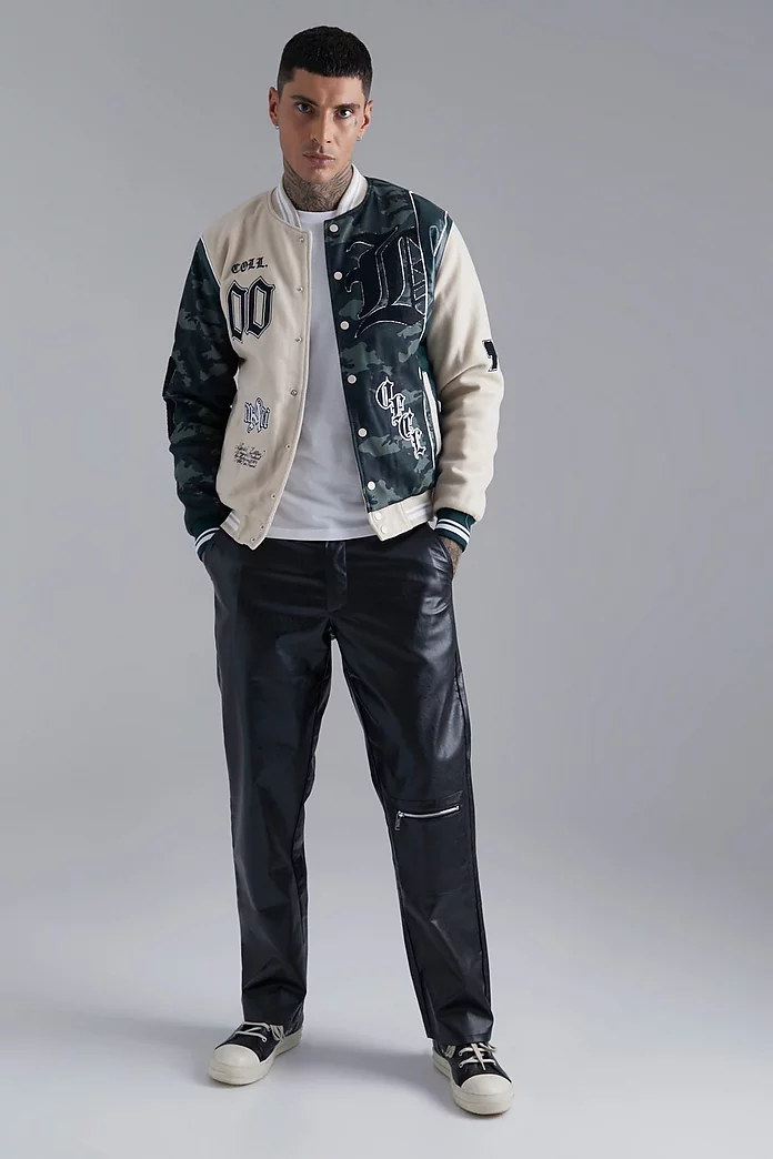 Ofcl Multi Spliced Varsity Jacket | boohooMAN USA Ofcl Multi Spliced Varsity Jacket | boohooMAN USA