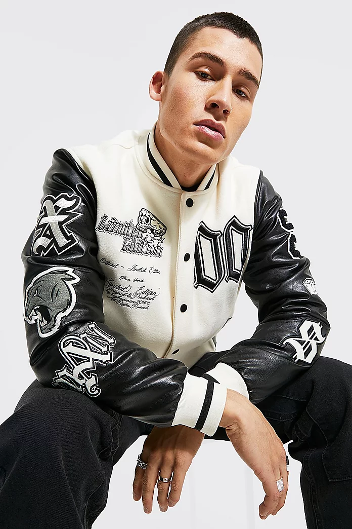 Limited Edition Broken Skull Varsity Jacket | boohooMAN USA Limited Edition Broken Skull Varsity Jacket | boohooMAN USA
