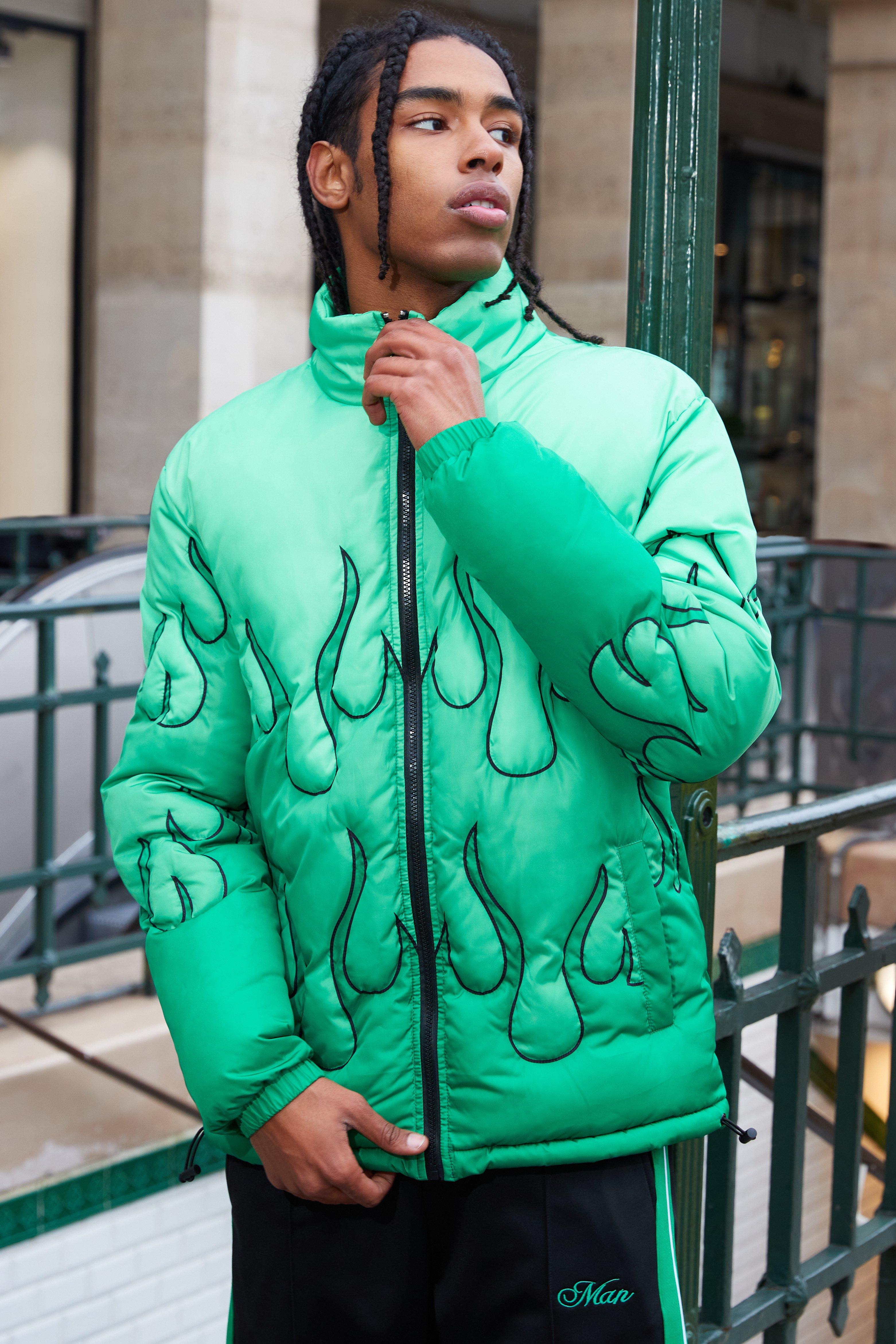 Flame Quilted Puffer boohooMAN