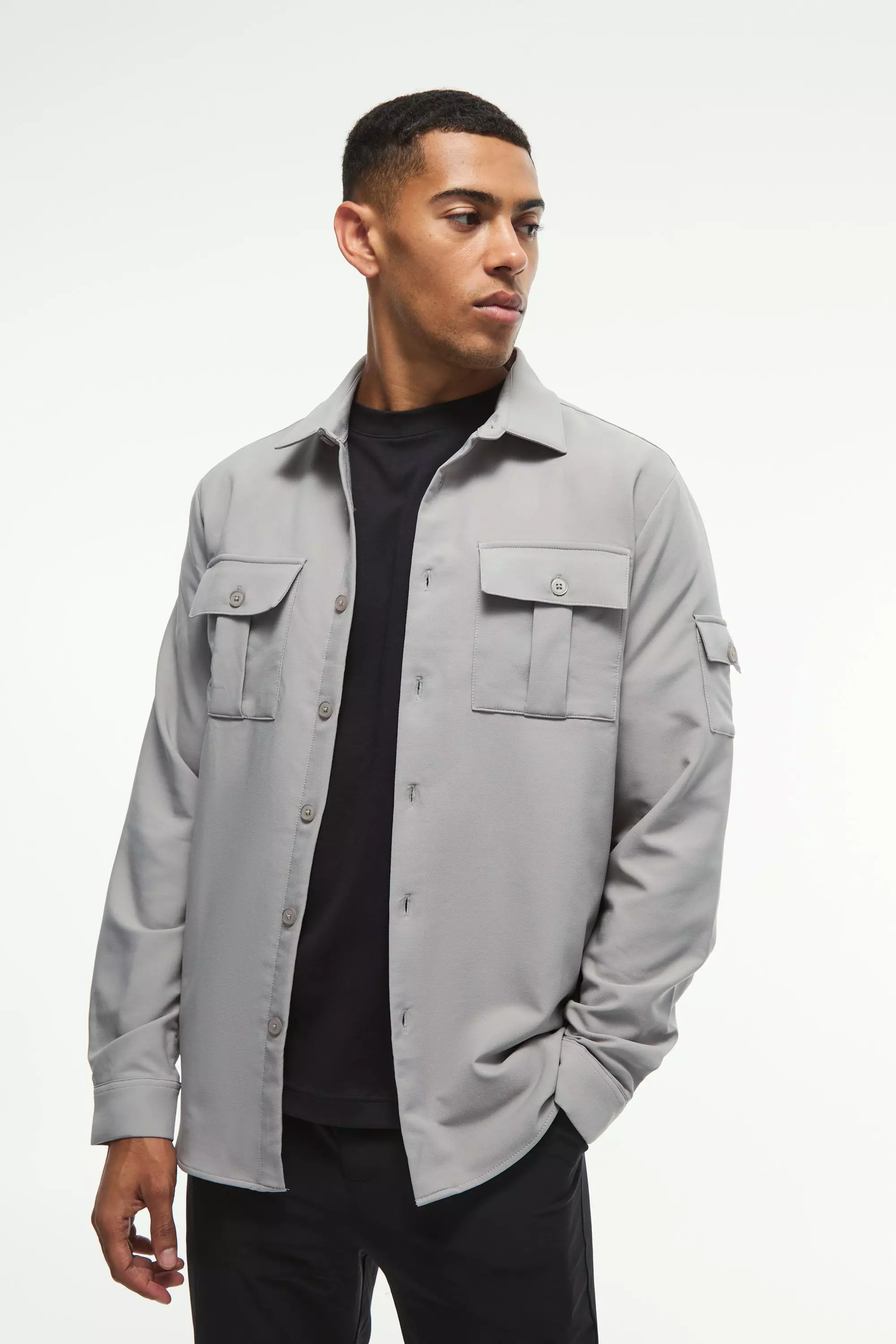 Grey 4 Way Stretch Ma1 Shacket