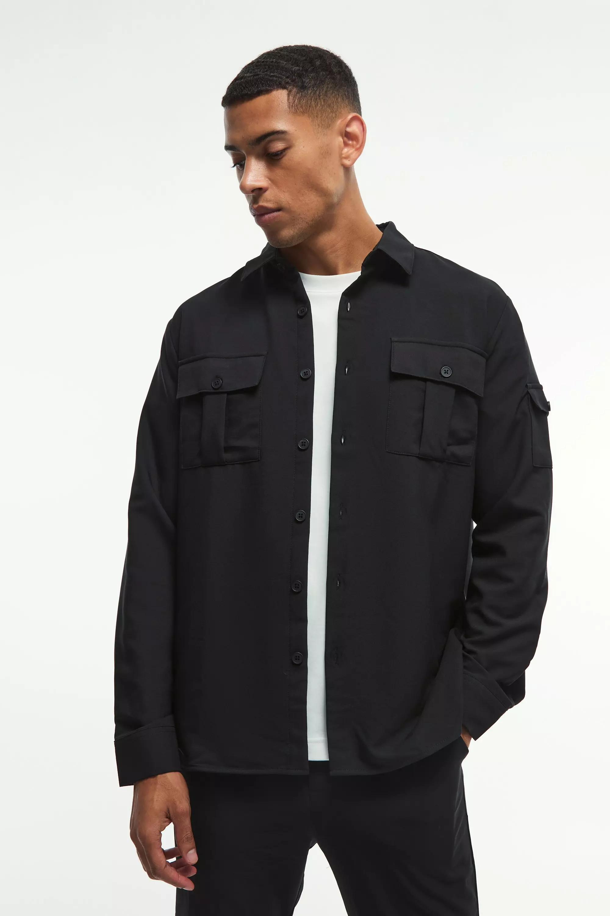 Black 4 Way Stretch Ma1 Shacket