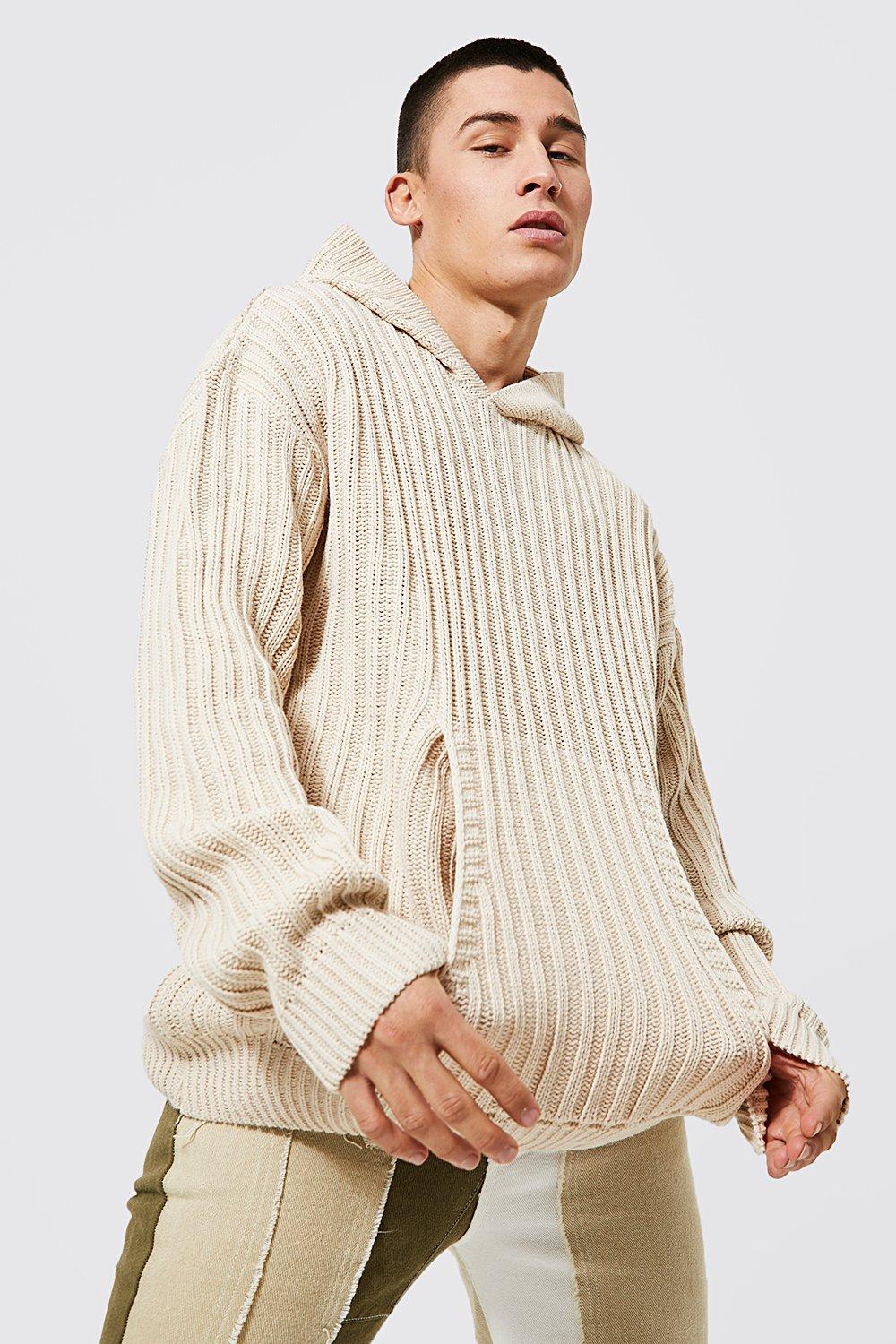 Oversized Chunky Ribbed Knitted Hoodie | boohooMAN UK