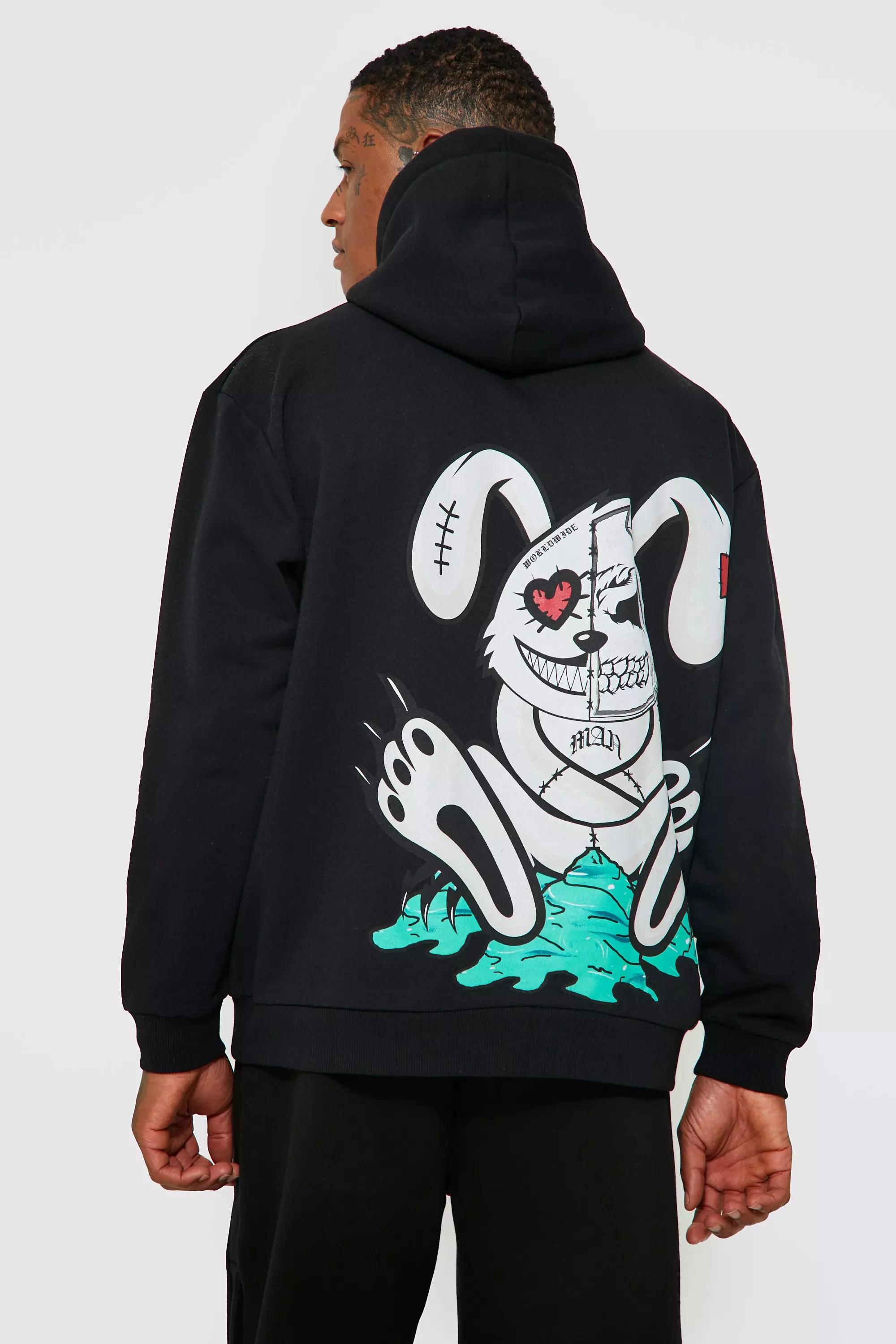 Oversized Evil Bunny Hoodie boohooMAN UK