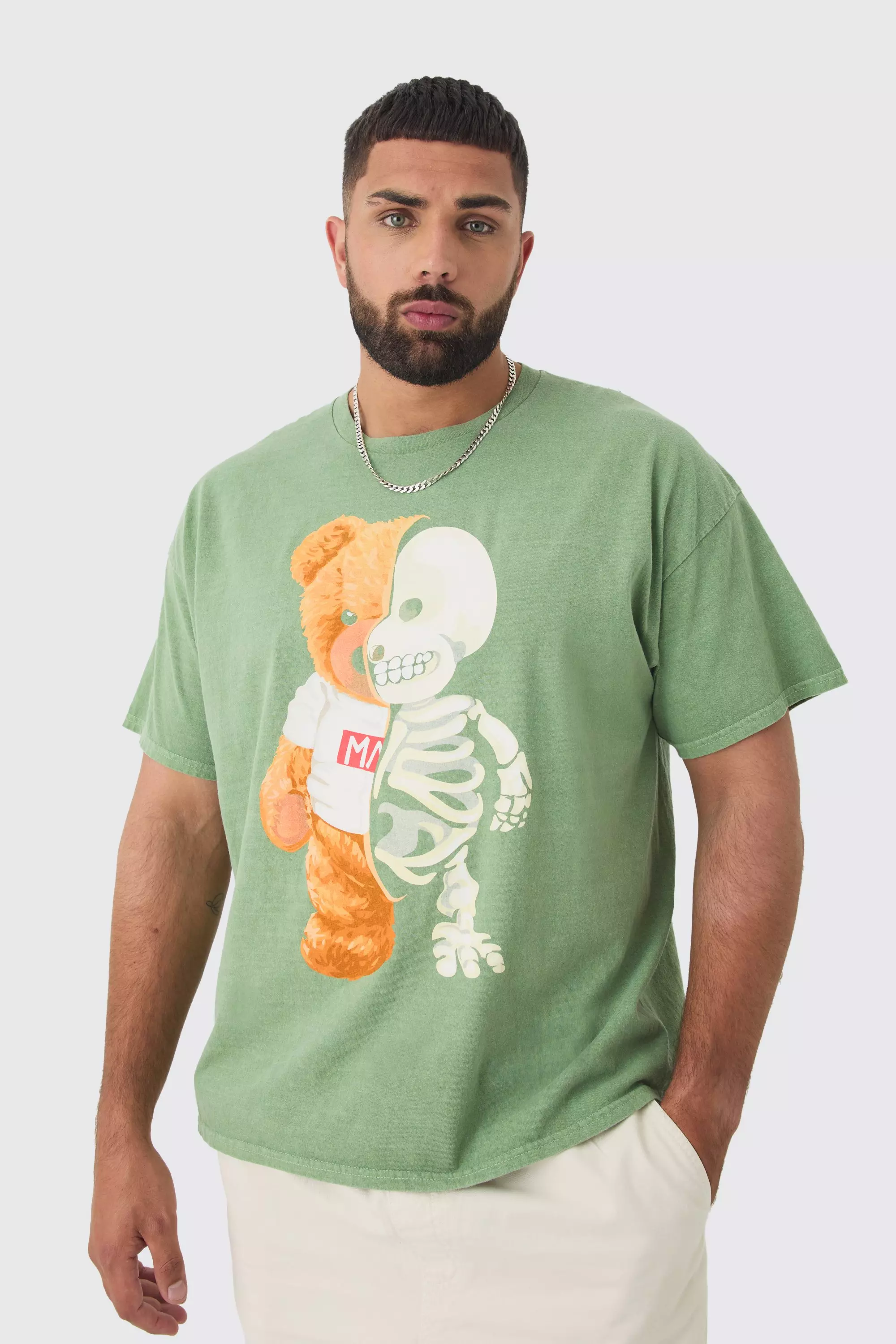 Plus Teddy Skeleton Graphic T-shirt Khaki