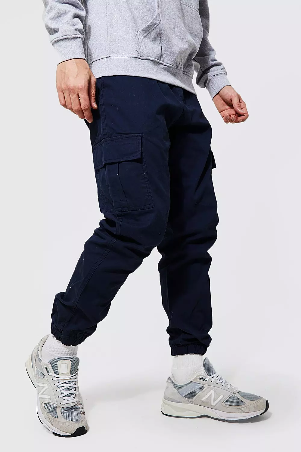 Navy Elastic Waist Slim Fit Cargo Pants