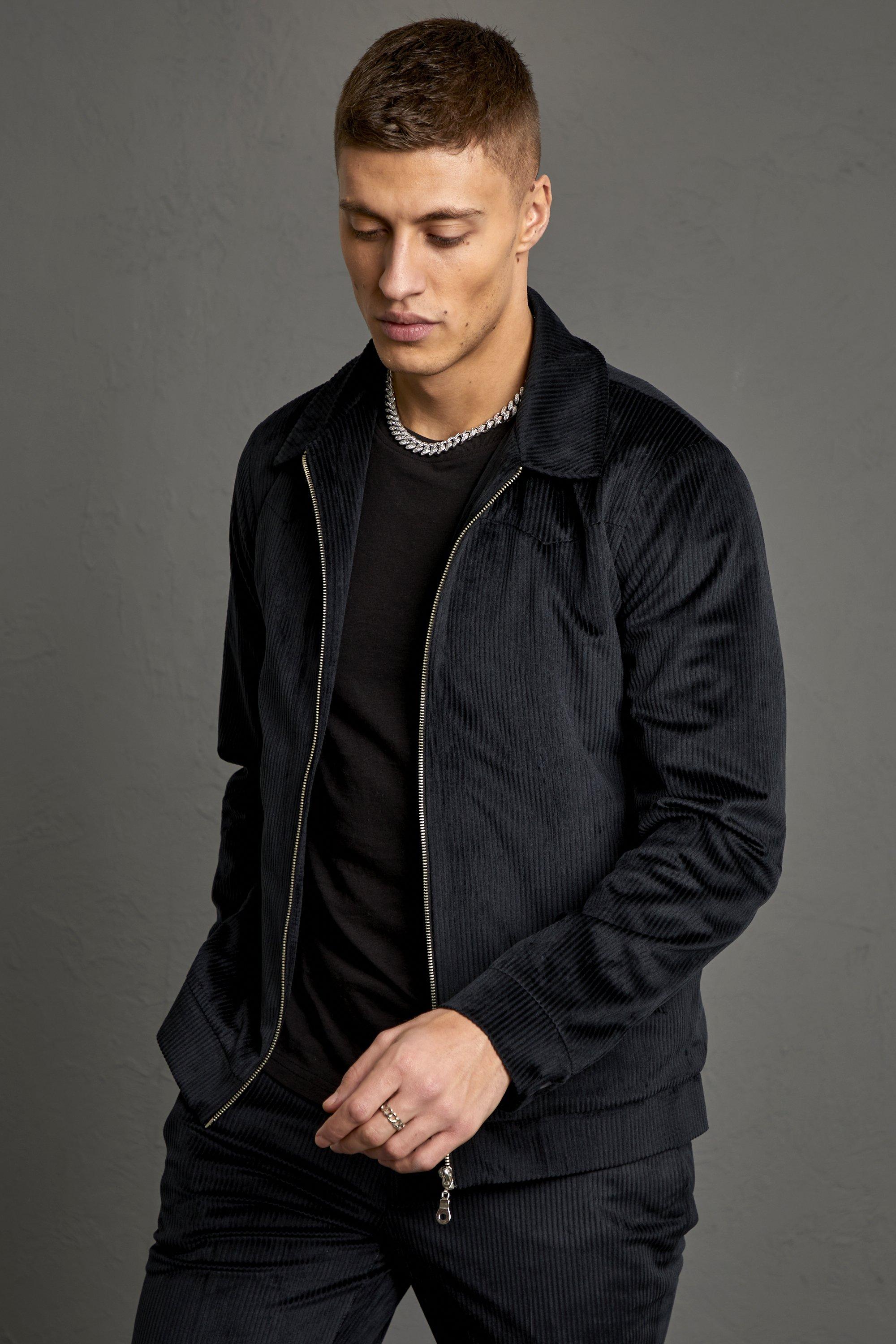 Black Cord Zip Through Harrington