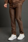 Brown Slim Fit Herringbone Pants