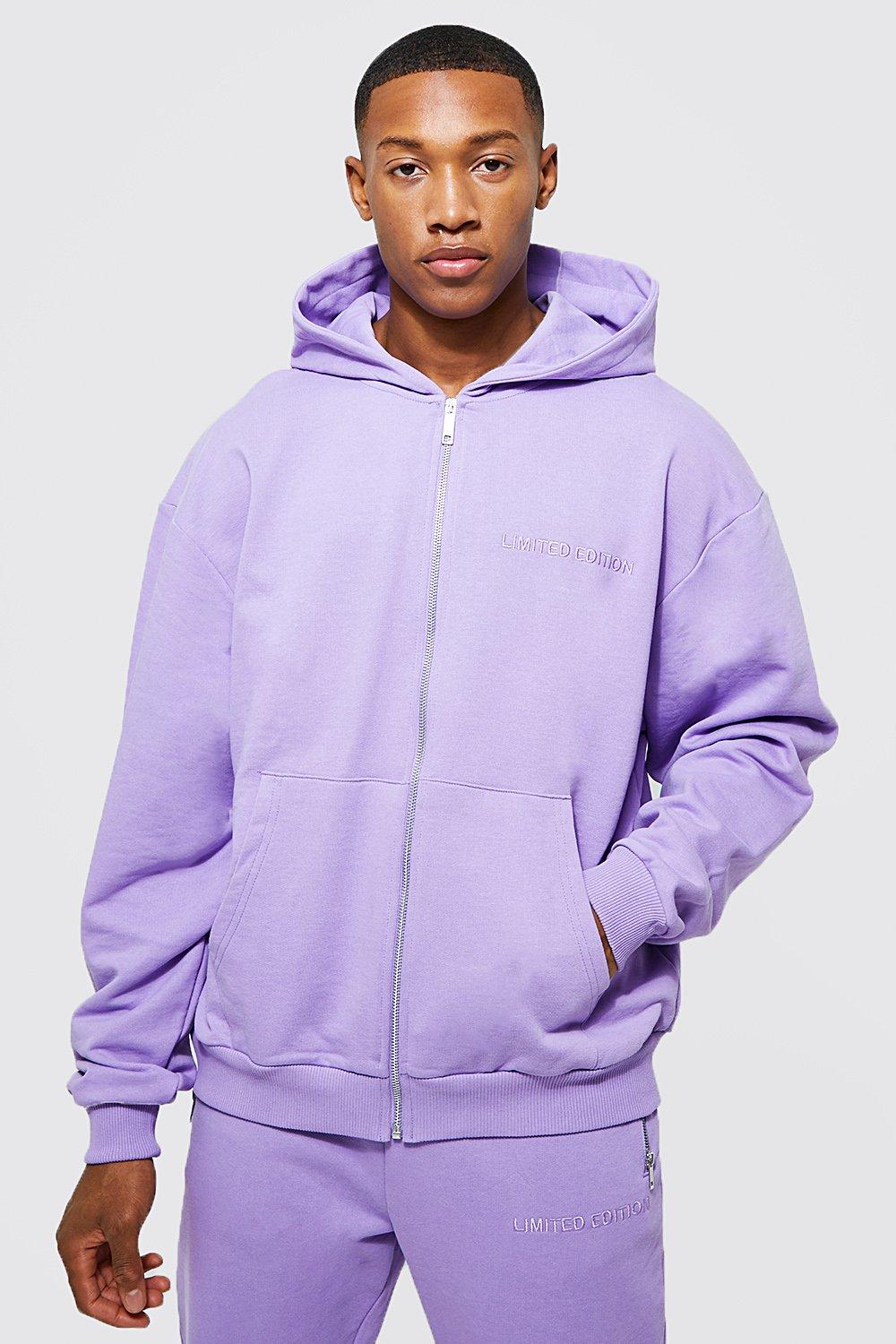 boohooMAN Core Zip Through Hoodie - Purple - Size M