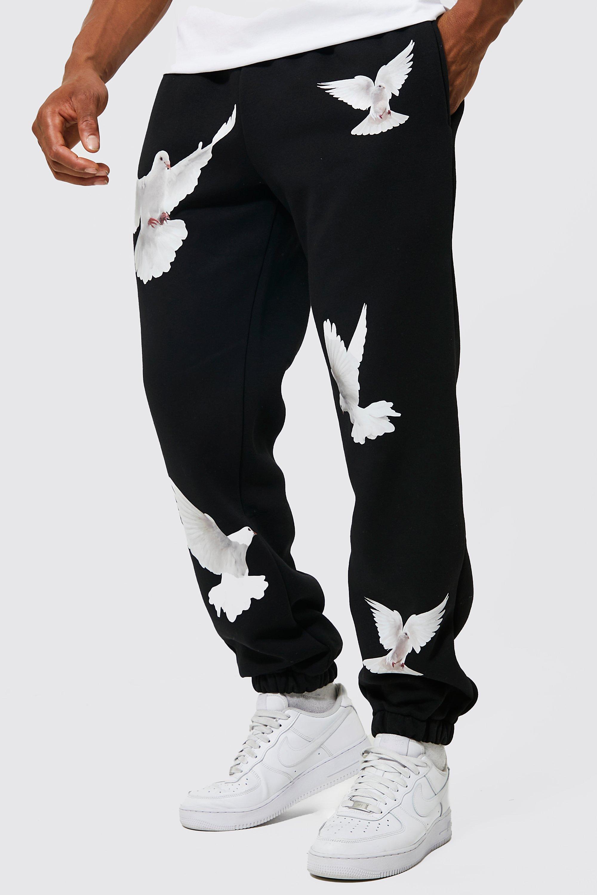 Straight Leg Dove Print Jogger boohooMAN USA