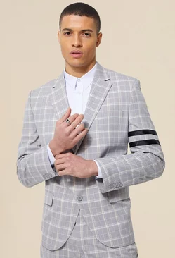 Single Breasted Relaxed Check Suit Jacket Grey
