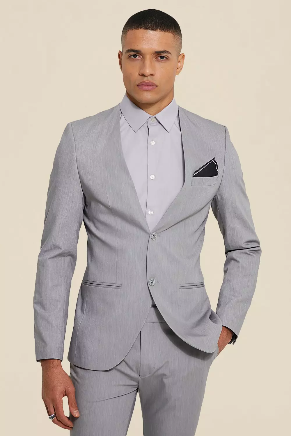 Grey Skinny Collarless Suit