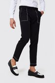 Black Slim Contrast Stitch Suit Pants