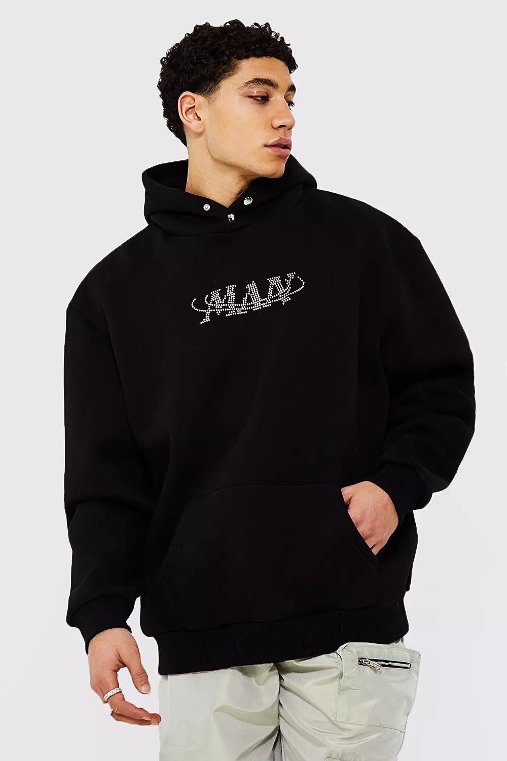 Oversized Man Rhinestone Graphic Hoodie boohooMAN USA