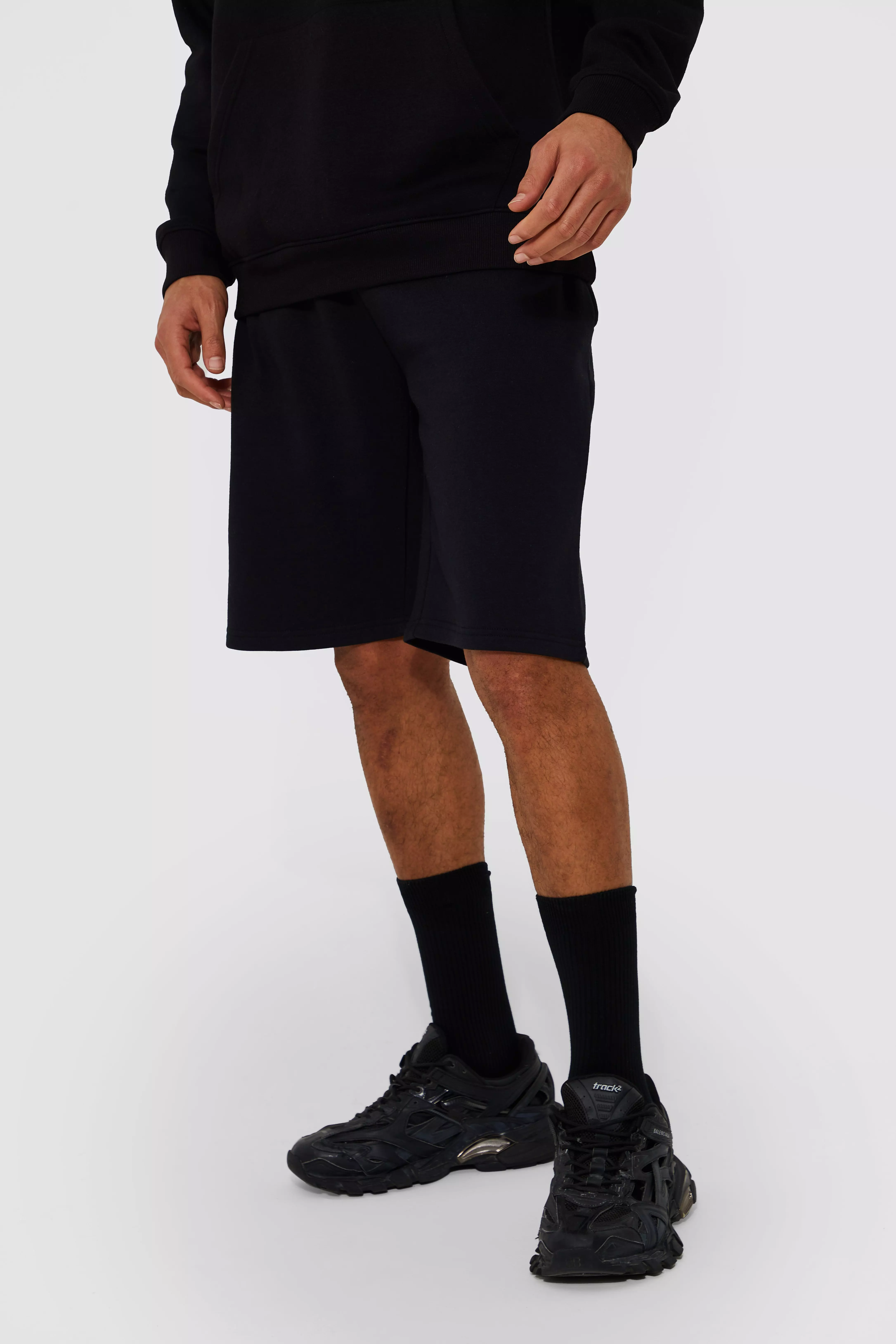 Black Tall Mid Length Sweat Shorts