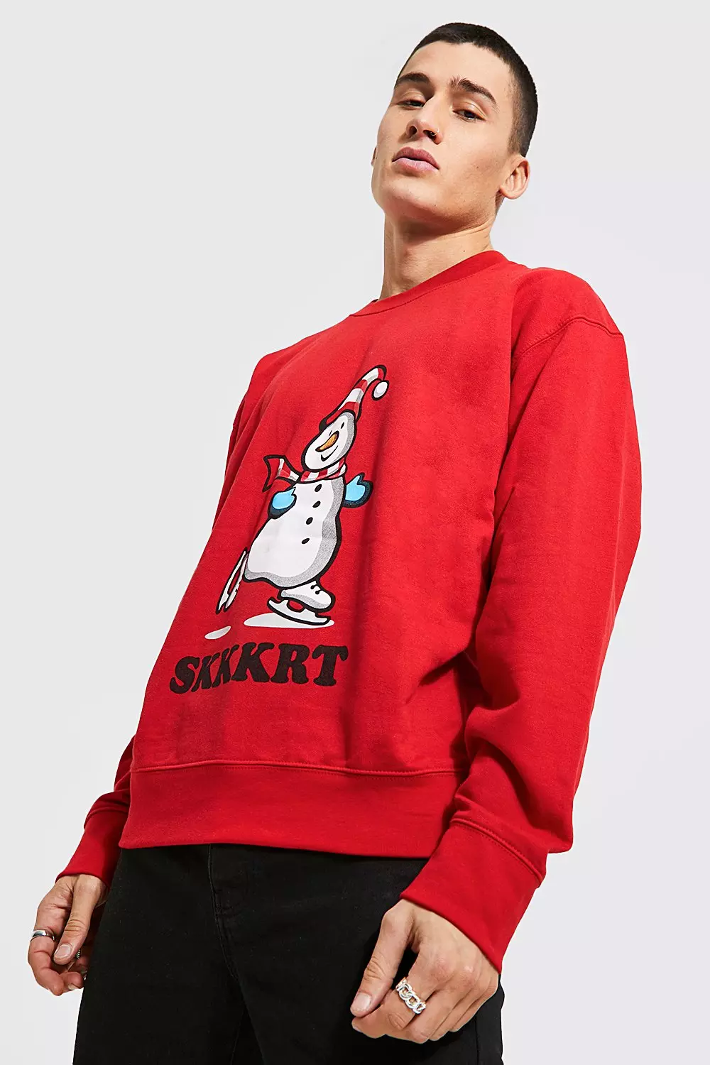 Oversized Snowman Slogan Christmas Sweatshirt boohooMAN UK