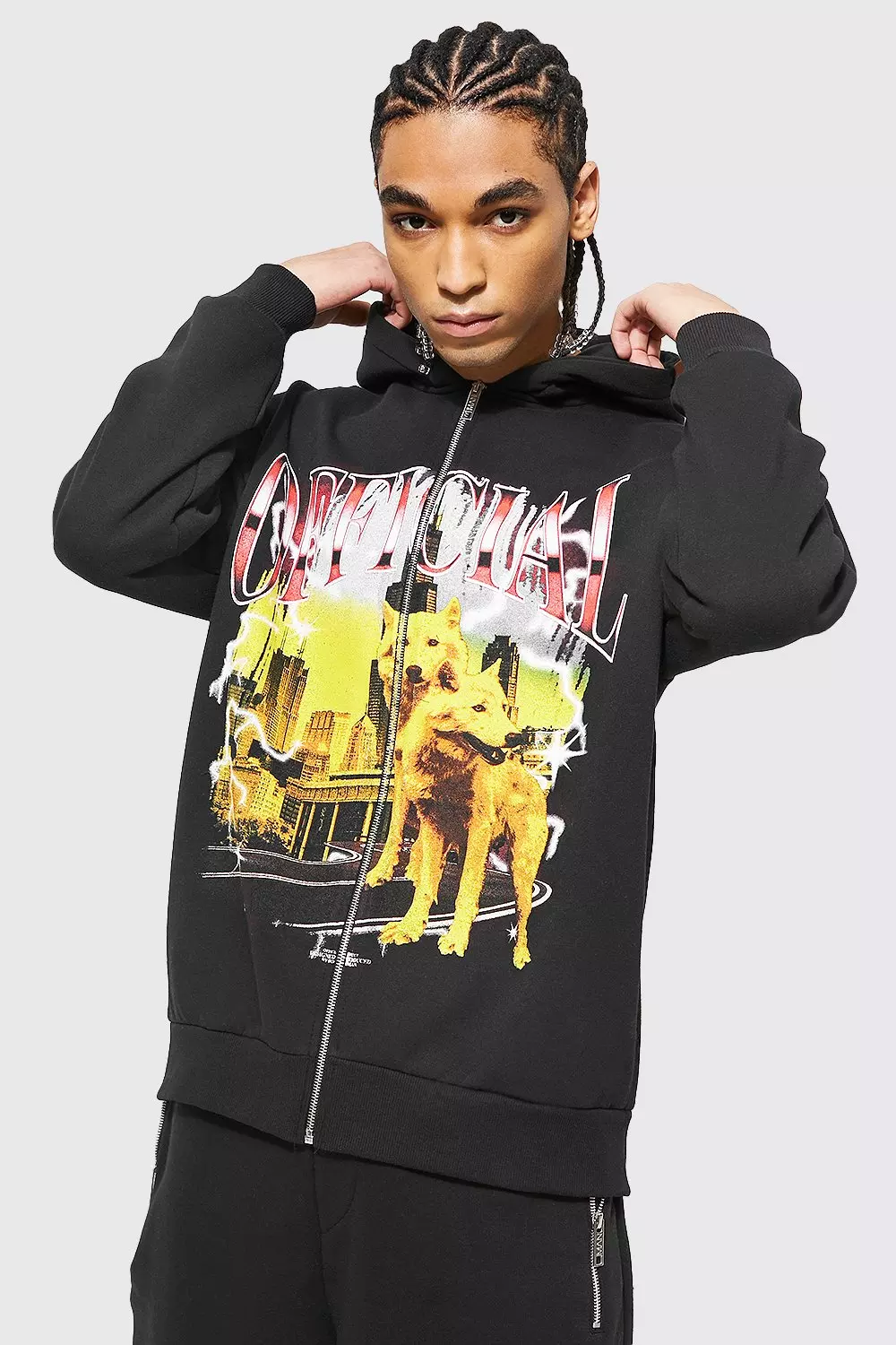 Black Oversized Official Graphic Zip Through Hoodie alternative image