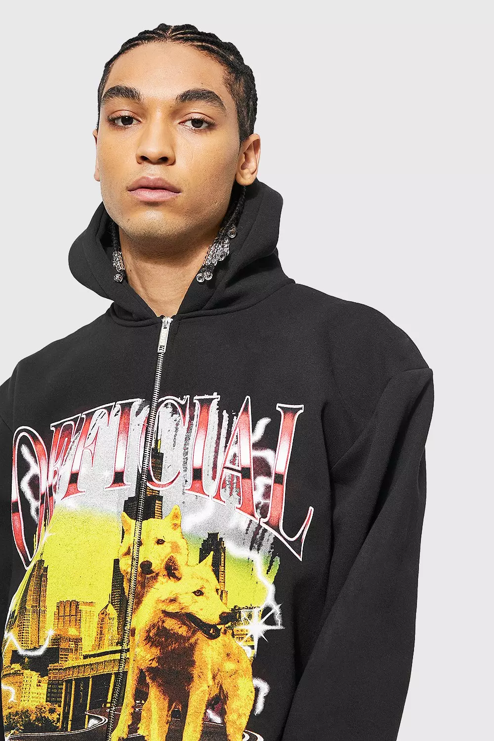 Black Oversized Official Graphic Zip Through Hoodie alternative image