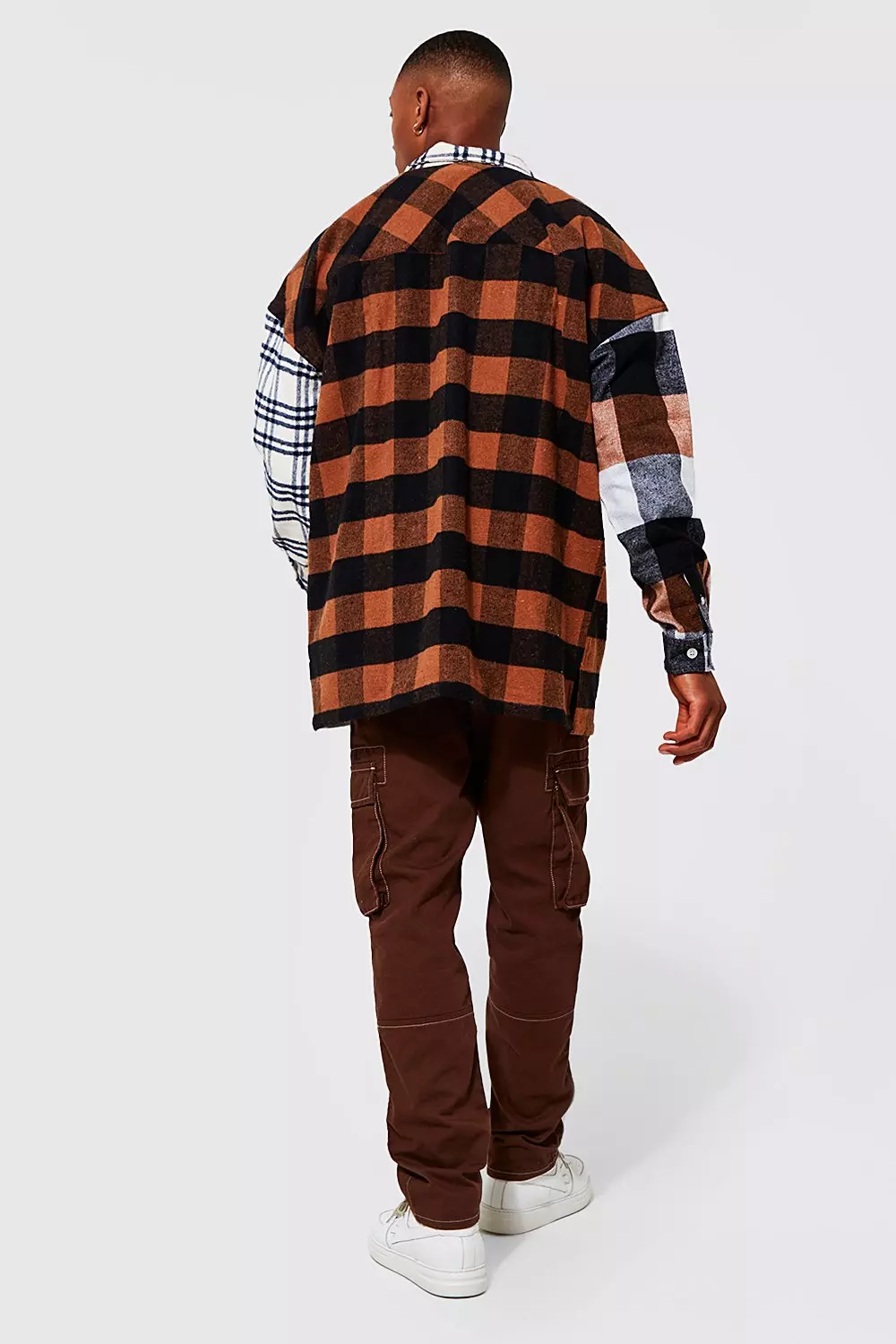 Oversized Spliced Flannel Shirt Jacket | boohooMAN USA