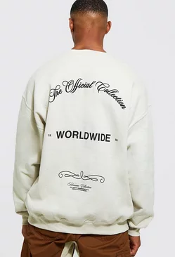Oversized Worldwide Back Print Sweatshirt Sand