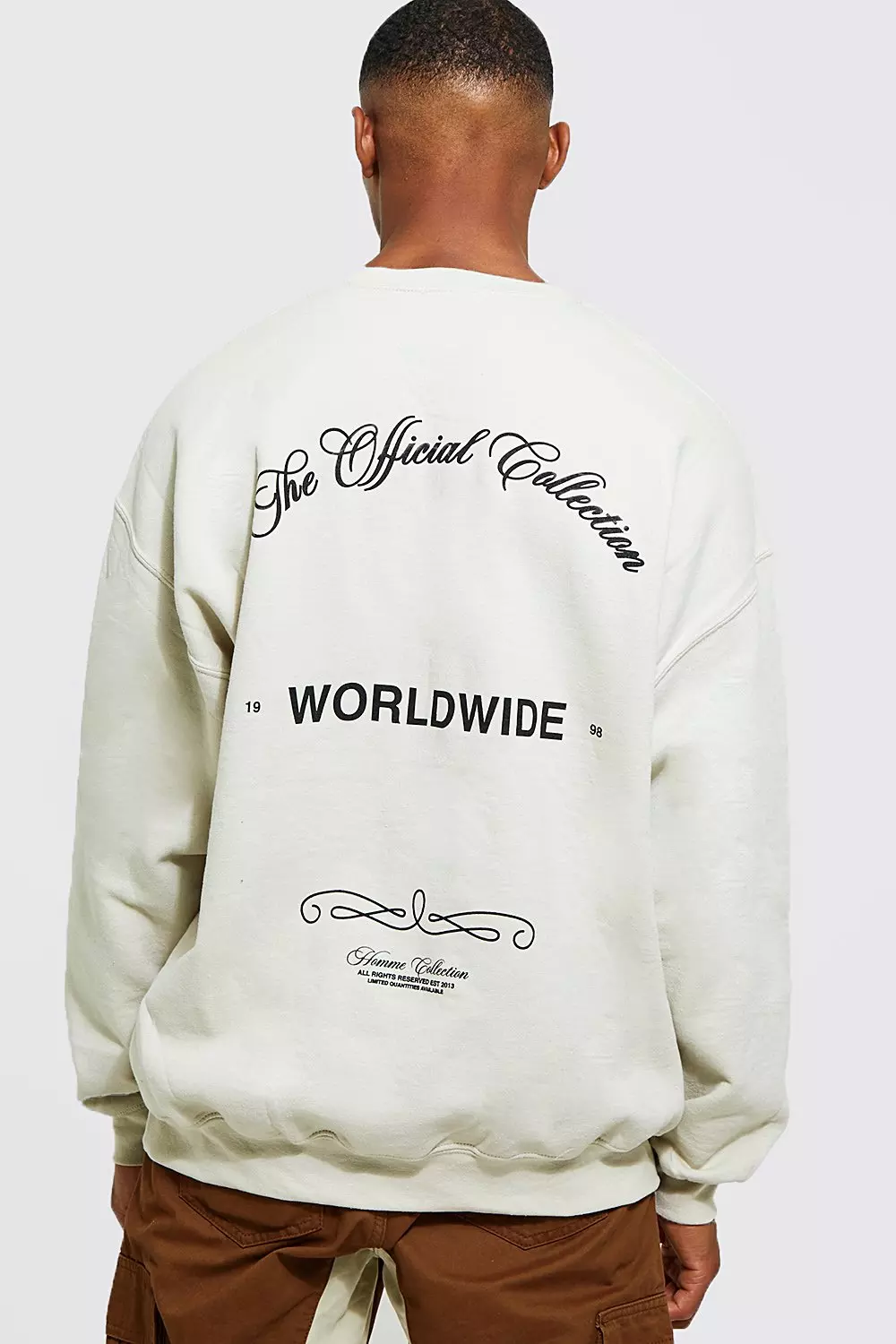 Sand Beige Oversized Worldwide Back Print Sweatshirt