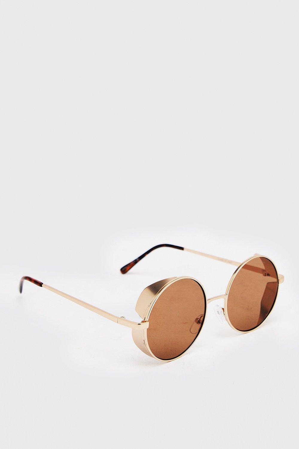 boohooMAN Men's Round Metal Sunglasses