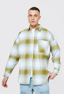 Oversized Brushed Flannel Curved Hem Shirt Jacket Yellow