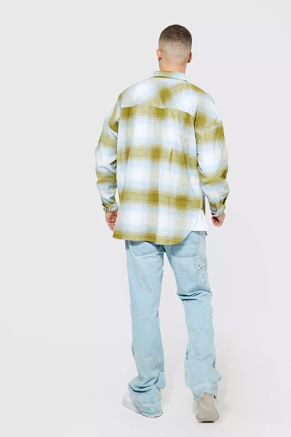 Yellow Oversized Brushed Check Curved Hem Overshirt alternative image